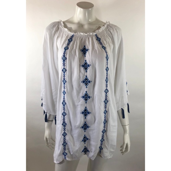 Raviya Dresses & Skirts - Raviya Womens Tunic Dress White Blue Embroidered